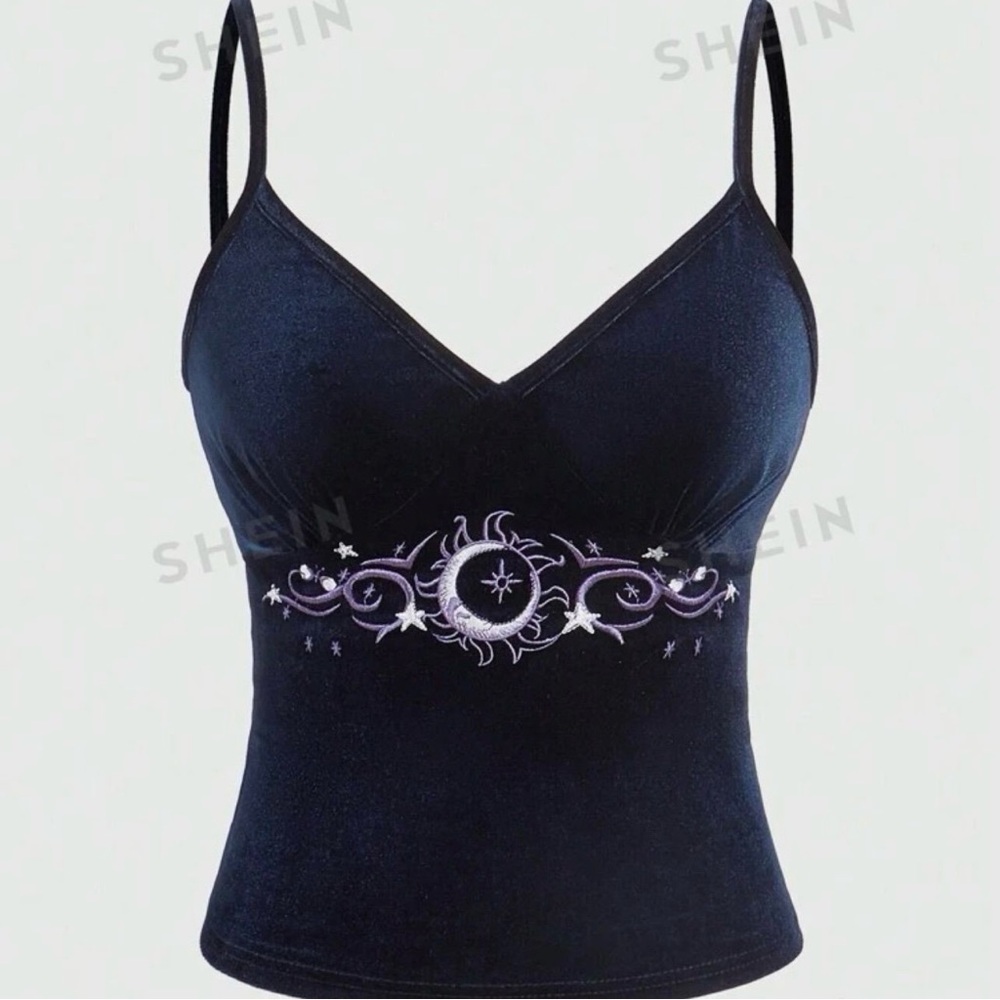 ROMWE Blue Velvet Moon Dust Cami Top